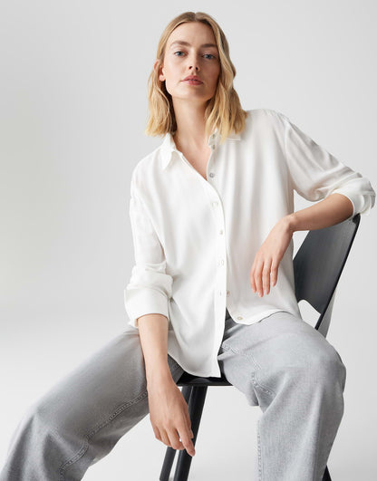 OPUS Hemdbluse Damen Langarm Webware Faltendetail Viskose