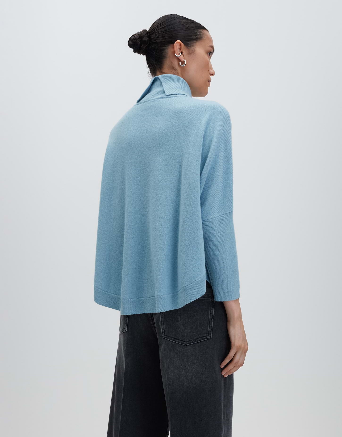 Rollkragenpullover Damen Feinstrick Voluminös 3/4 Arm Wolle Kaschmir