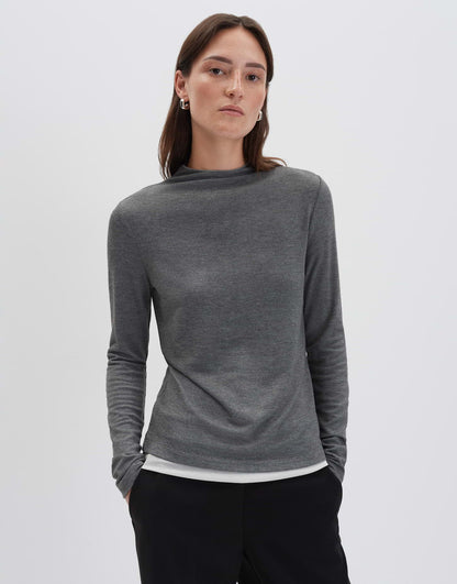 Someday Damen Langarmshirt Stehkragen Slim Fit Jersey