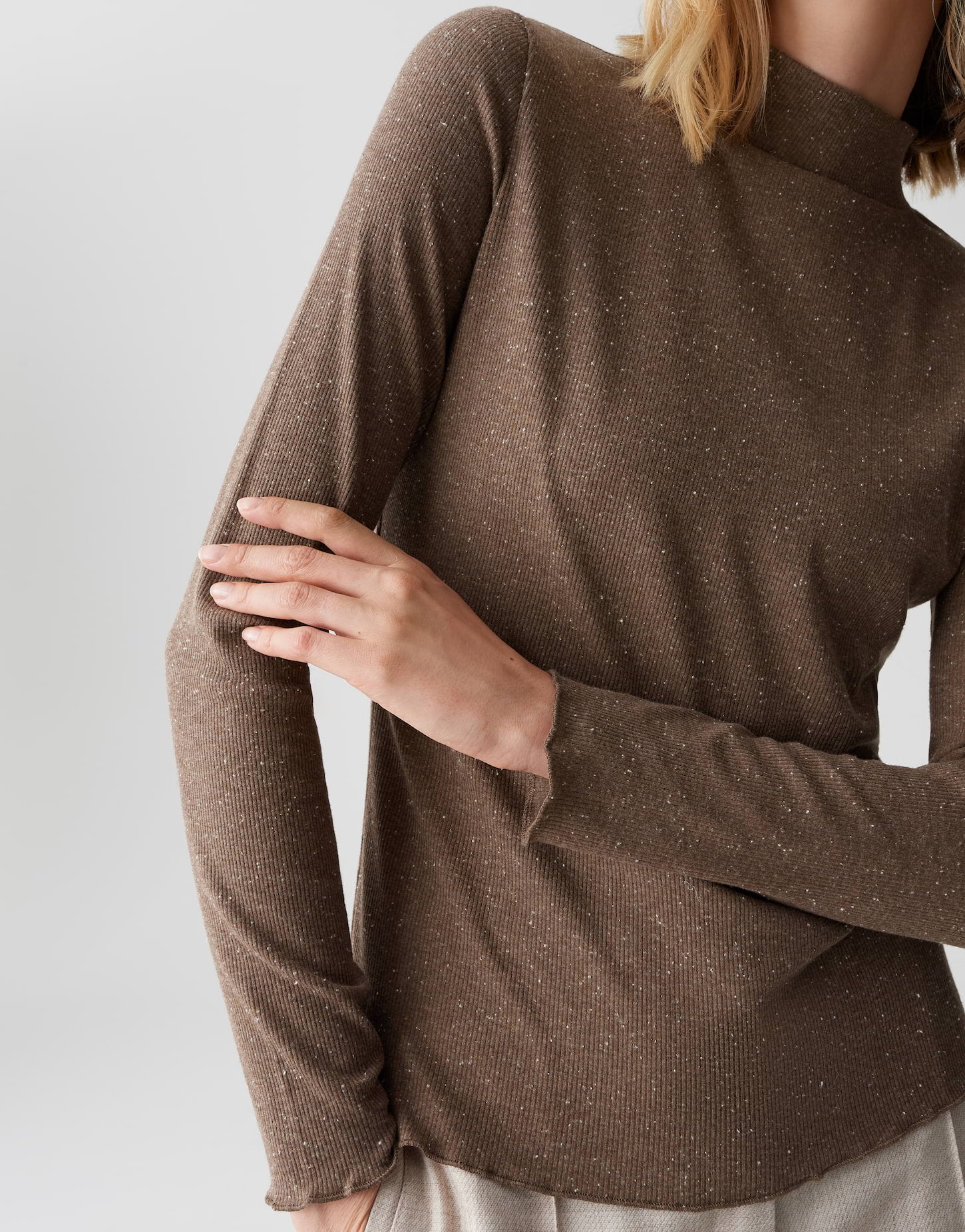 OPUS Stehkragen Langarmshirt Damen Slim Fit Jersey