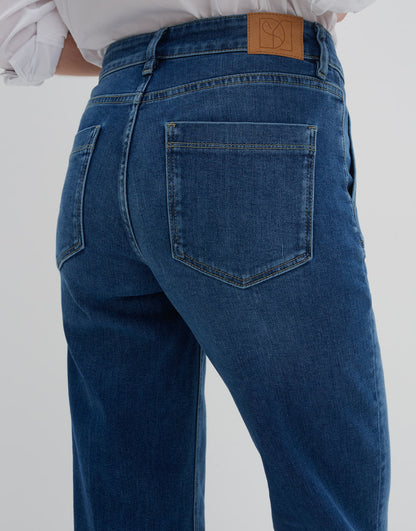 Flared Jeans Damen Long Mid Rise Stretch Comfort BCI Cotton Mix