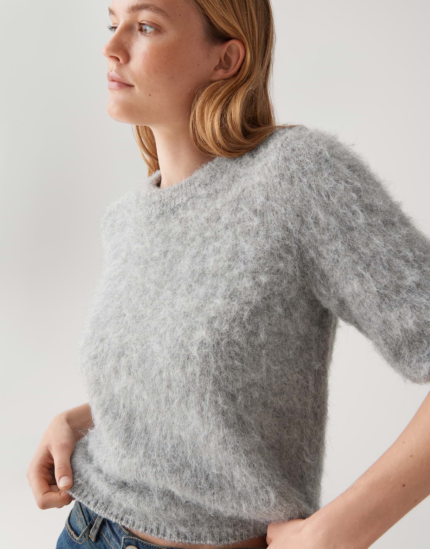 OPUS Damen Pullover Halbarm Rundhalsausschnitt Strick flauschiger Griff
