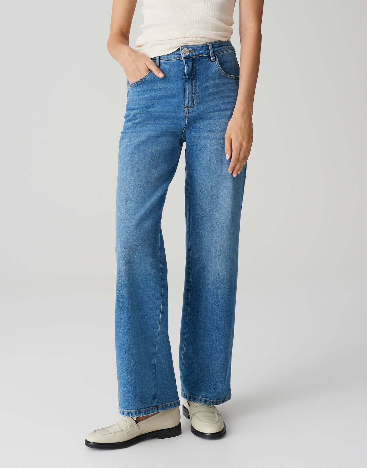 OPUS Wide Leg High Rise Denim Jeans Damen Stretch Base