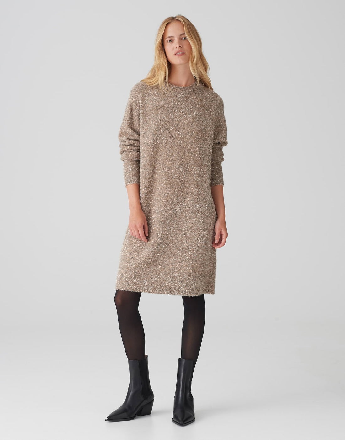 OPUS Strickkleid Knielang Damen Flauschiger Griff