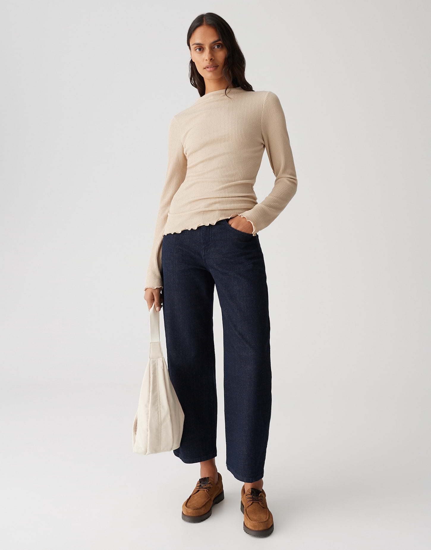OPUS Damen Langarm Funnel Neck Shirt schmale Passform