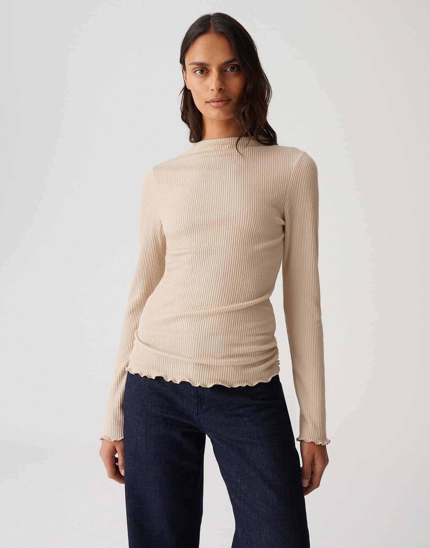OPUS Damen Langarm Funnel Neck Shirt schmale Passform