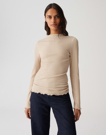 OPUS Damen Langarm Funnel Neck Shirt schmale Passform