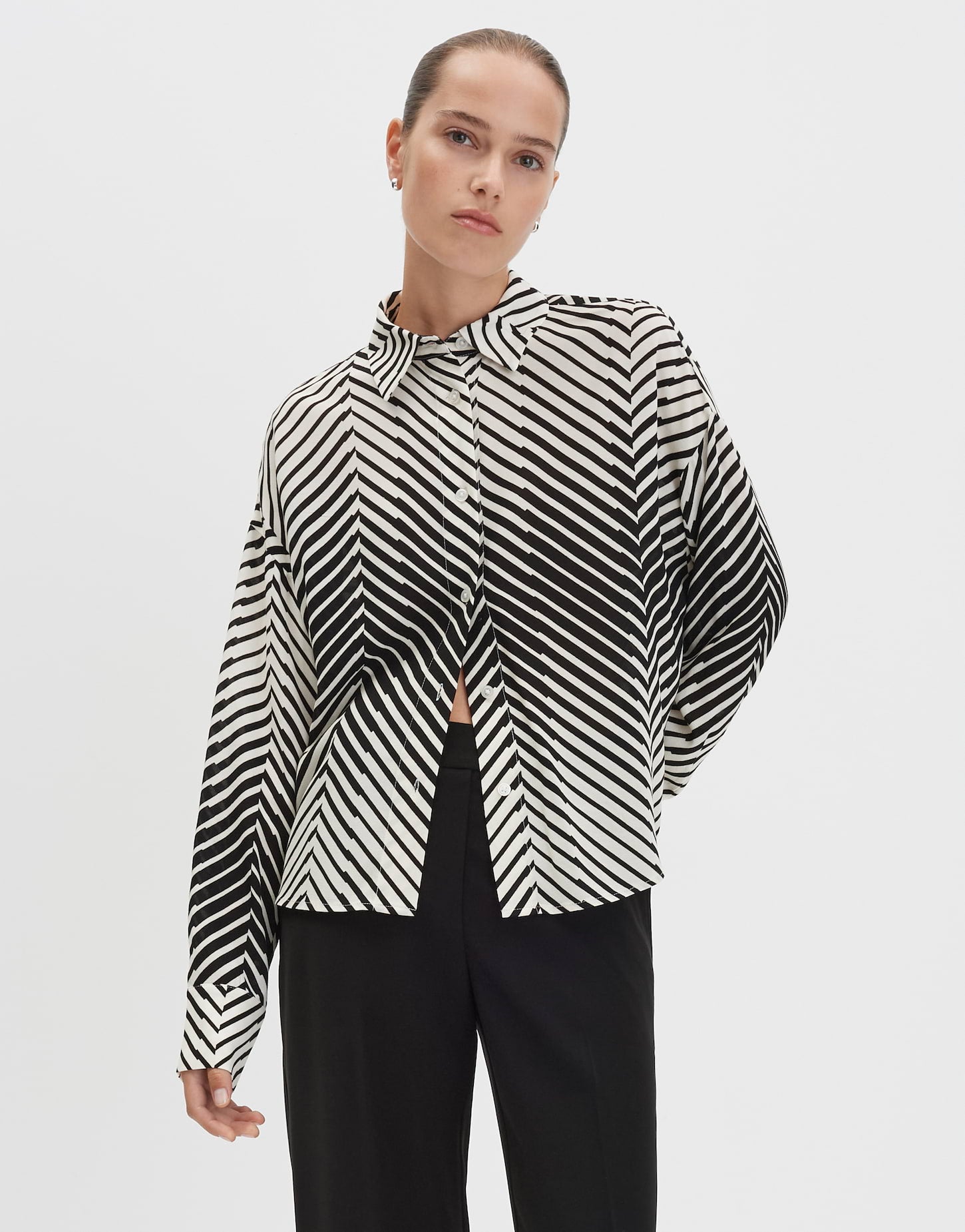 Hemdbluse Damen Langarm Fischgrat Muster