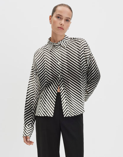 Hemdbluse Damen Langarm Fischgrat Muster