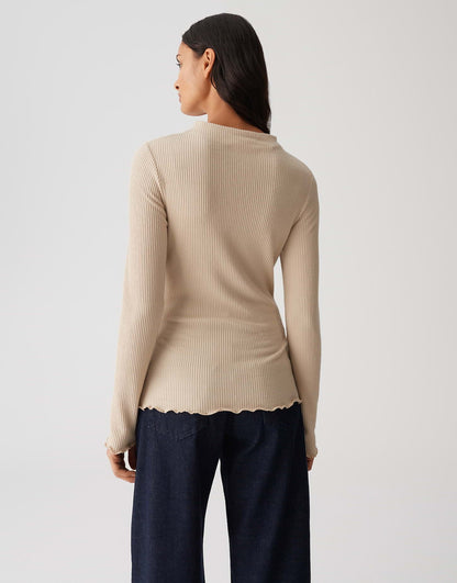 OPUS Damen Langarm Funnel Neck Shirt schmale Passform