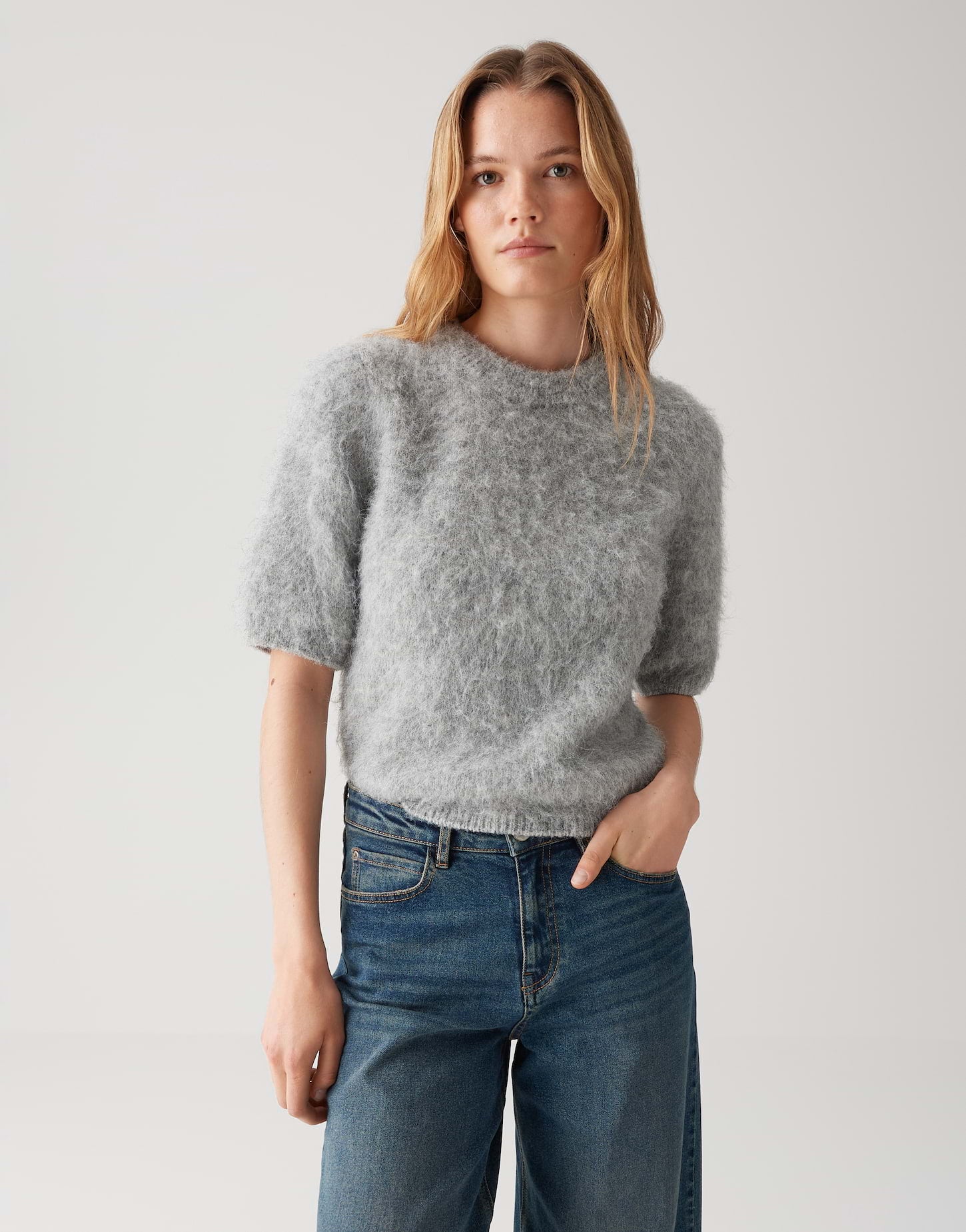 OPUS Damen Pullover Halbarm Rundhalsausschnitt Strick flauschiger Griff