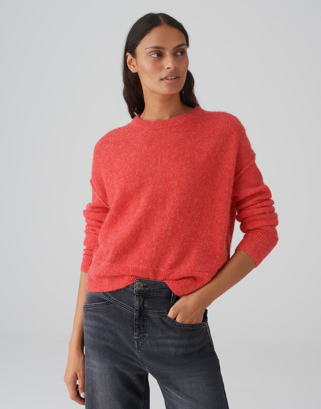 Cropped Strickpullover Damen O-Form Langarm Wolle