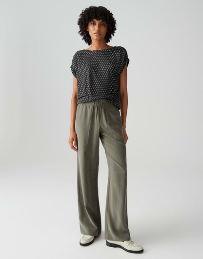 OPUS Lockeres Damen T-Shirt mit U-Boot-Ausschnitt und Raffdetail