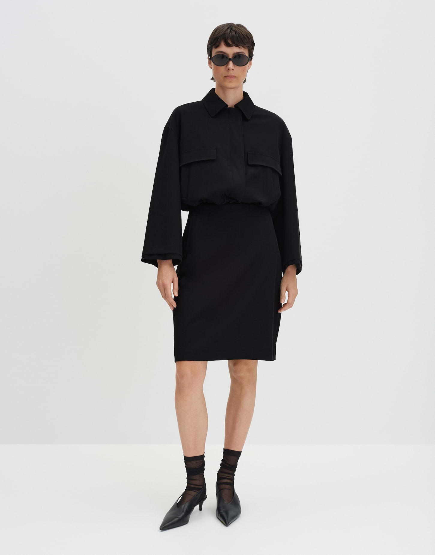 Gerader Schnitt Damen Rock knielang elastischer Bund