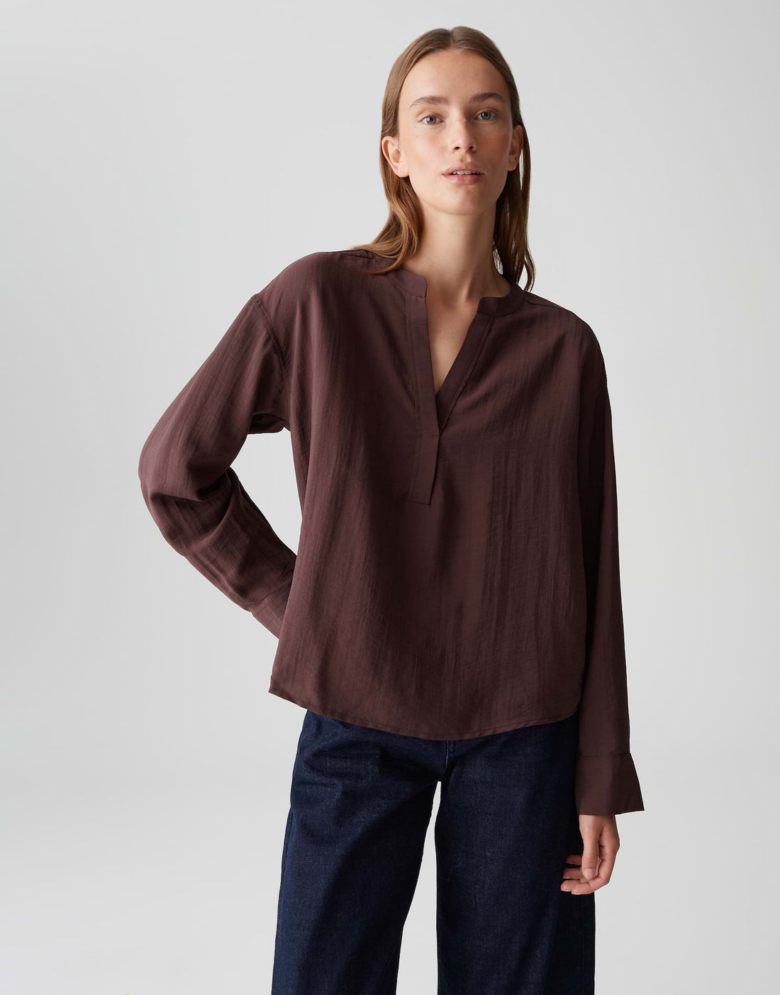 OPUS Lockeres Damen Langarmshirt mit V-Ausschnitt und Crash Optik