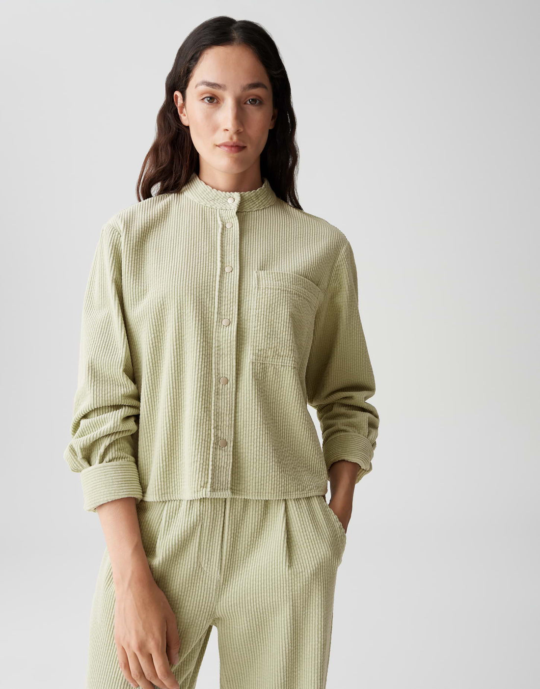 OPUS Boxy Fit Damen Cordhemd mit Stehkragen und Knopfleiste