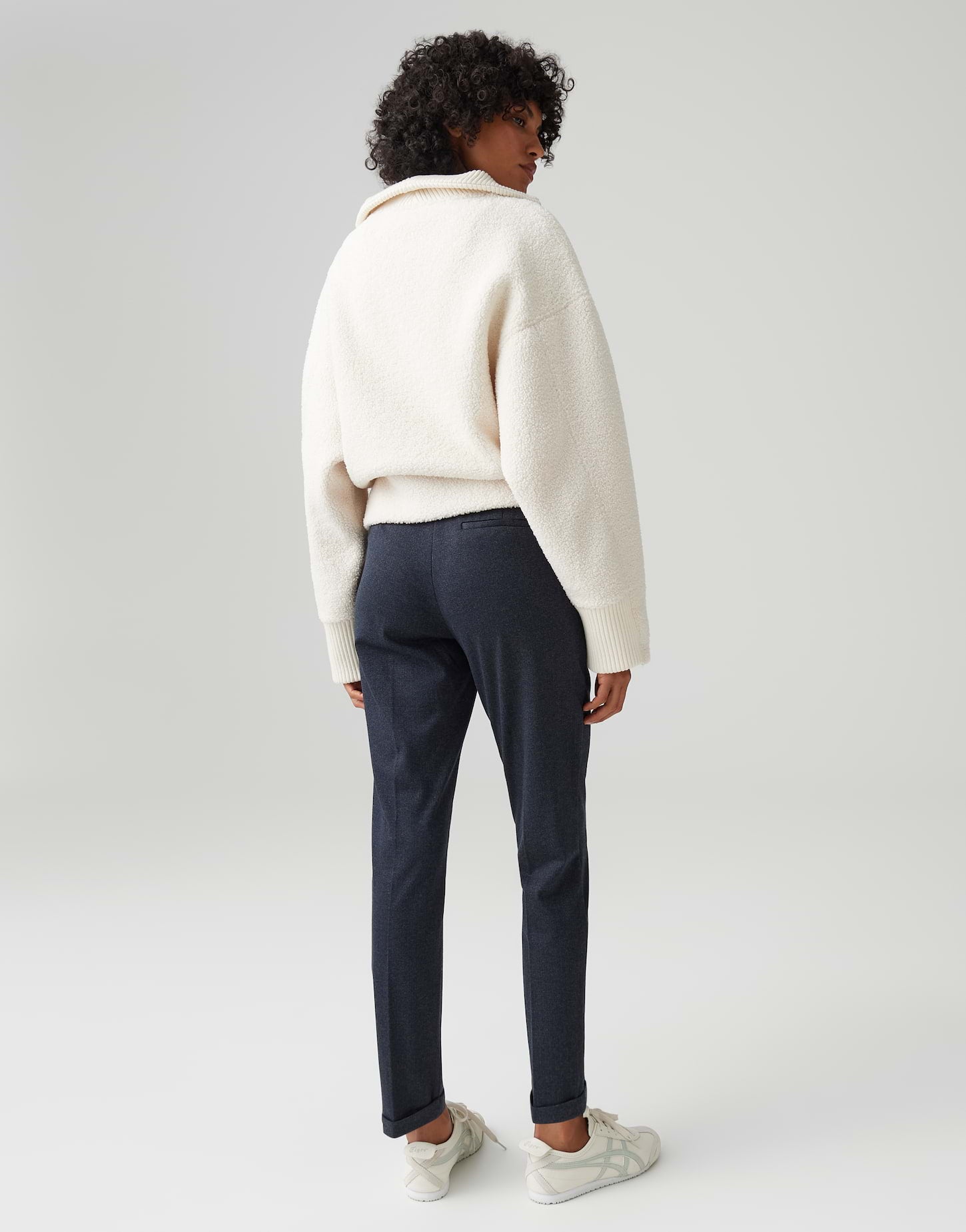 OPUS Schmale Fischgratmuster Hose Damen Elegant Gummibund