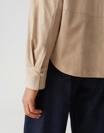 OPUS Damen Bluse Langarm Hemdbluse Lederimitat