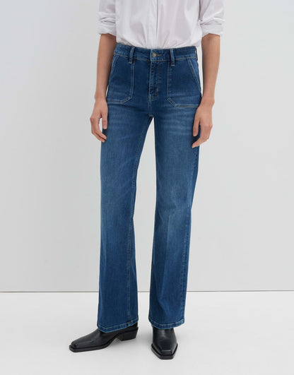 Flared Jeans Damen Long Mid Rise Stretch Comfort BCI Cotton Mix