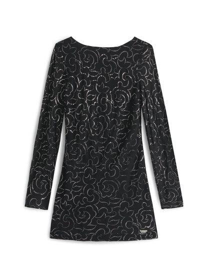 TJW METALLIC AOP MINI LS DRESS