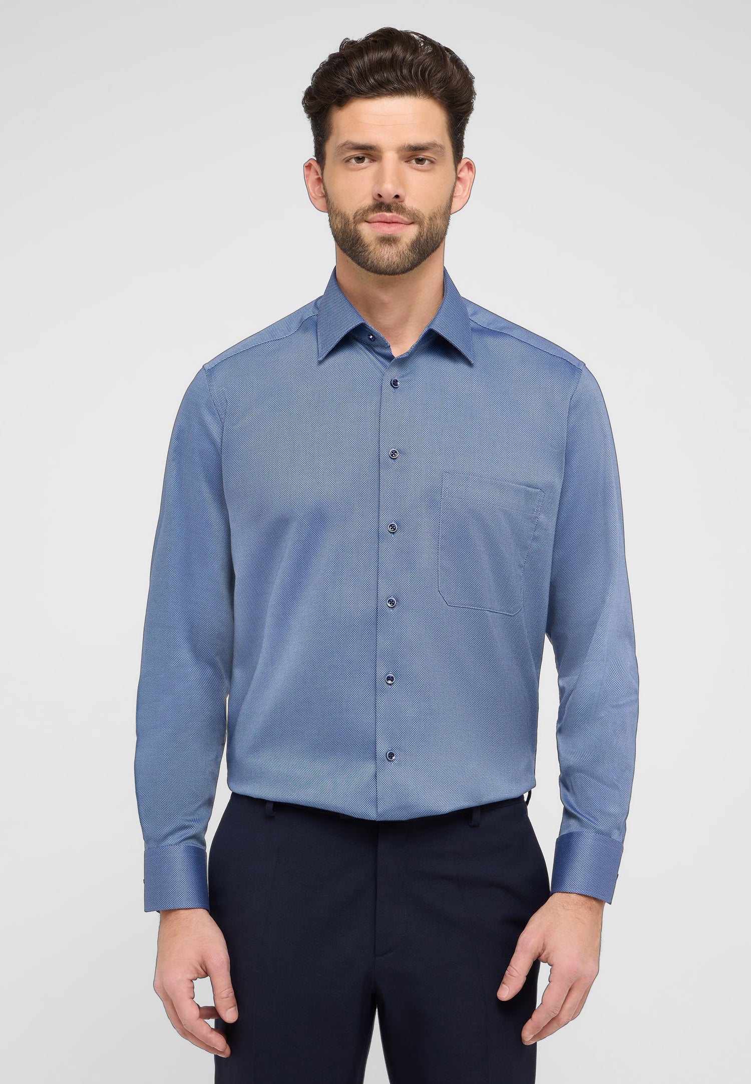 Dynamic Cotton Herren Langarmhemd Kent-Kragen bügelfrei