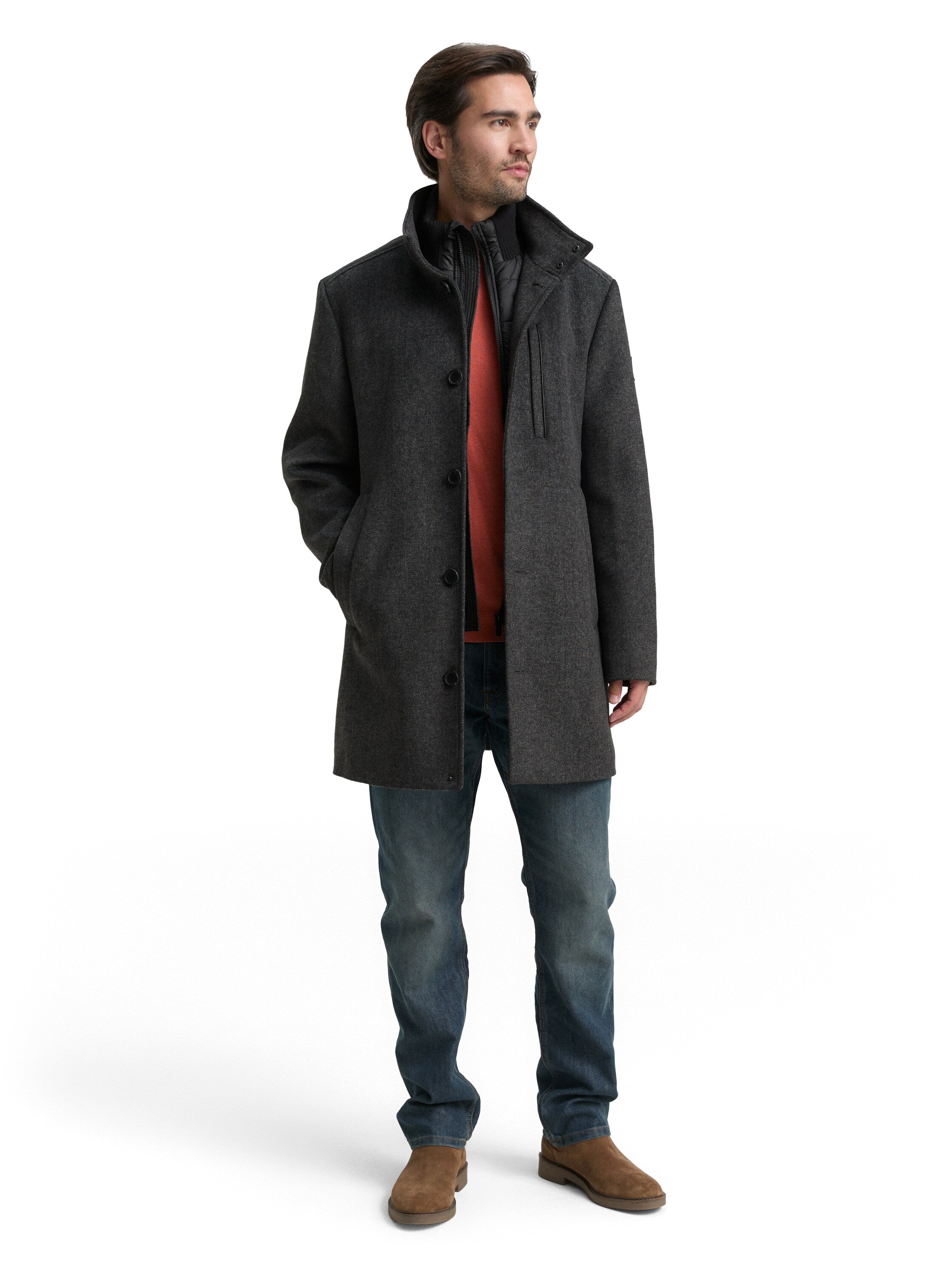 2-in-1 Wollmantel mit abnehmbarer Innenjacke
