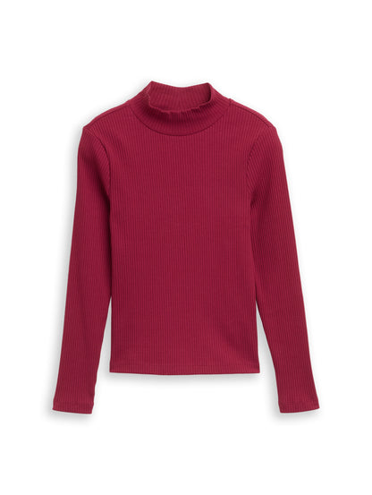 Ripp Langarmshirt mit Stehkragen