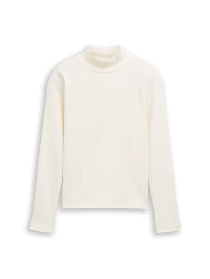 Ripp Langarmshirt mit Stehkragen