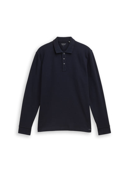Langarm Poloshirt mit Waffelstruktur