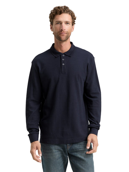 Langarm Poloshirt mit Waffelstruktur