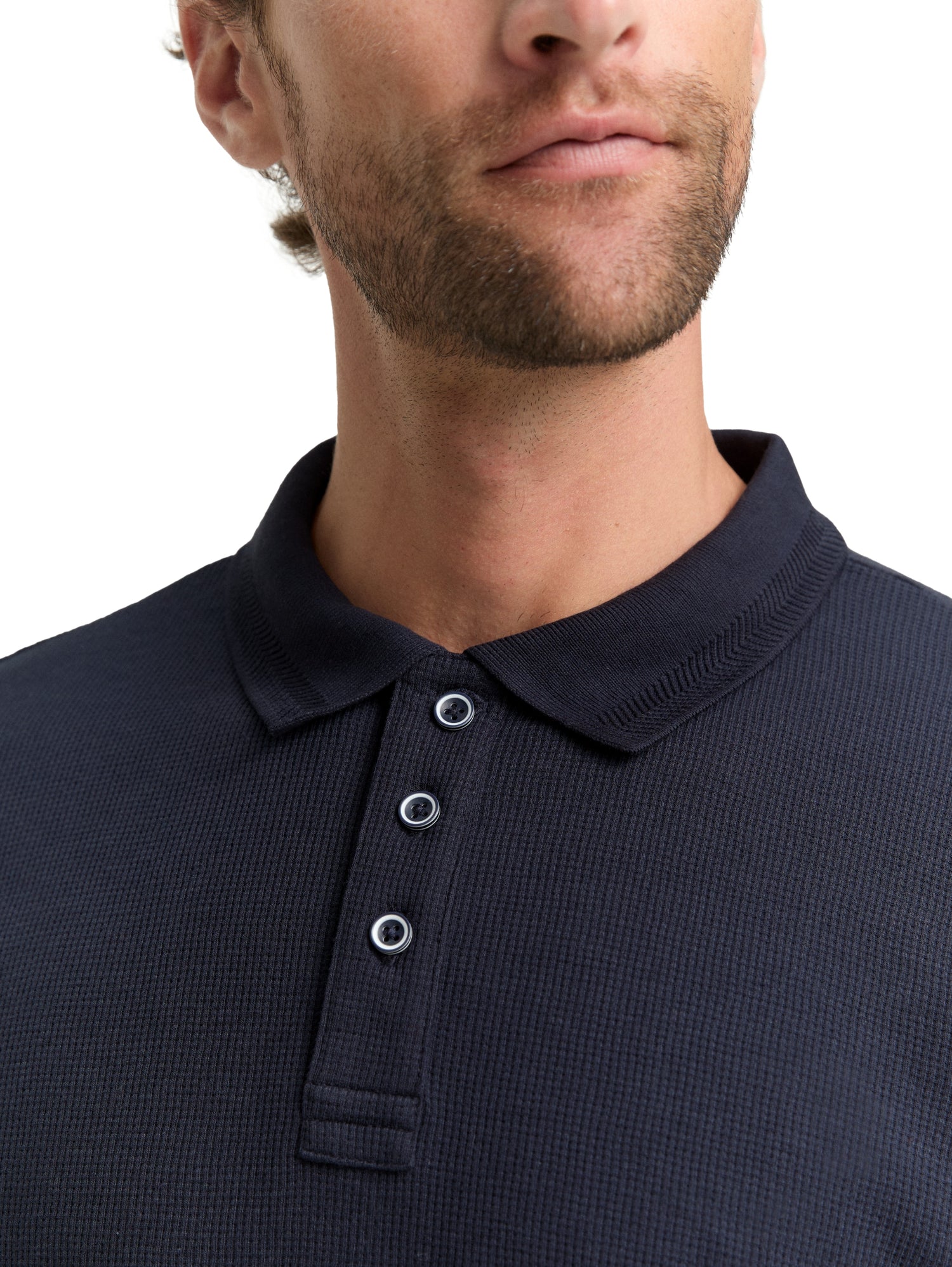 Langarm Poloshirt mit Waffelstruktur