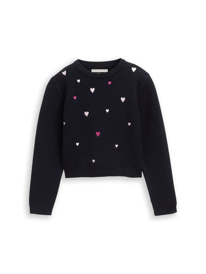 Cropped Strickpullover mit Stickerei