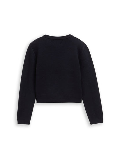 Cropped Strickpullover mit Stickerei