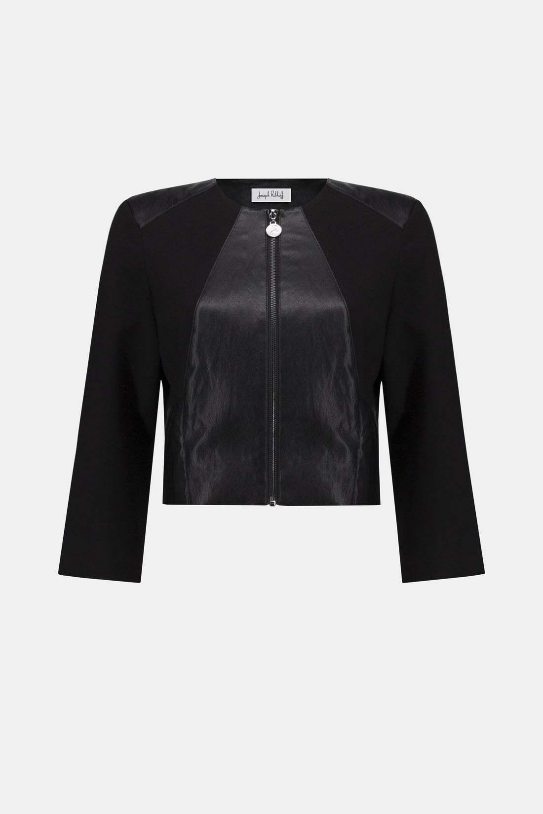 Figurbetonte Jacke aus schwerem Strick und Kunstleder