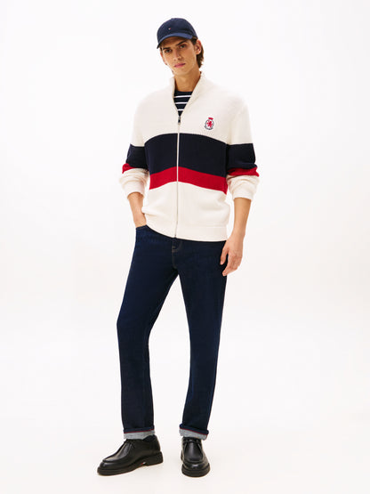 RWB RIB CHEST STRIPE ZIP THROUGH