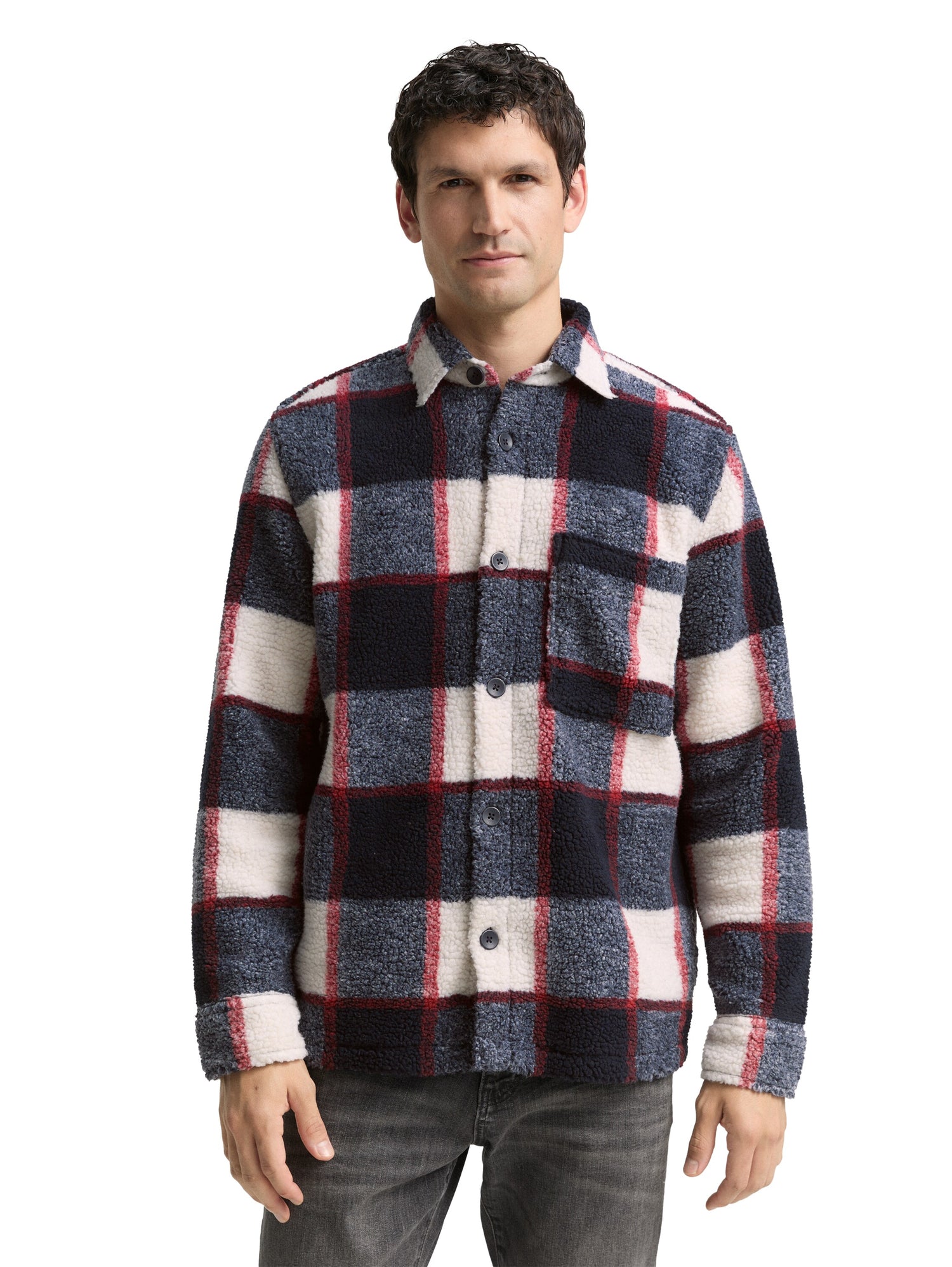 Teddy Overshirt mit Karomuster
