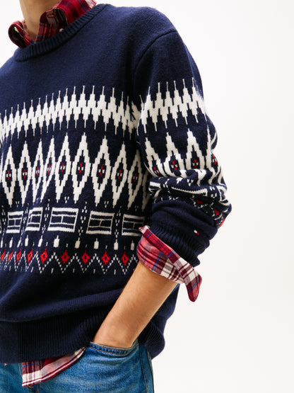 PLACED FAIRISLE WOOL BLEND CREW