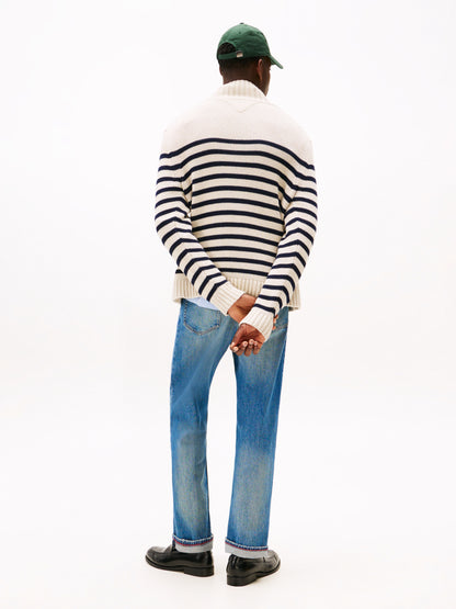 BRETON COTTON STRIPE MOCK NECK