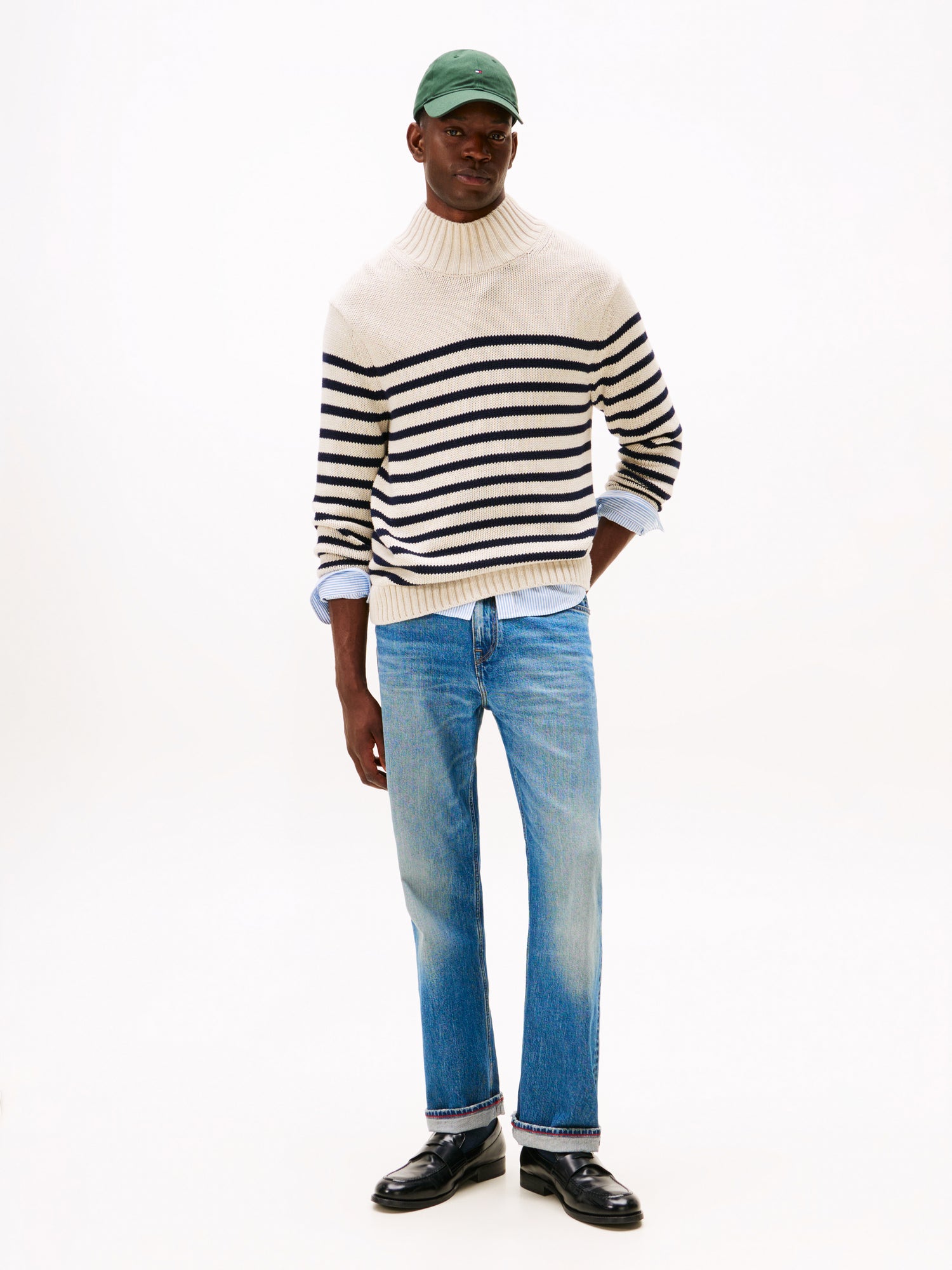 BRETON COTTON STRIPE MOCK NECK