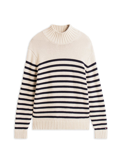 BRETON COTTON STRIPE MOCK NECK