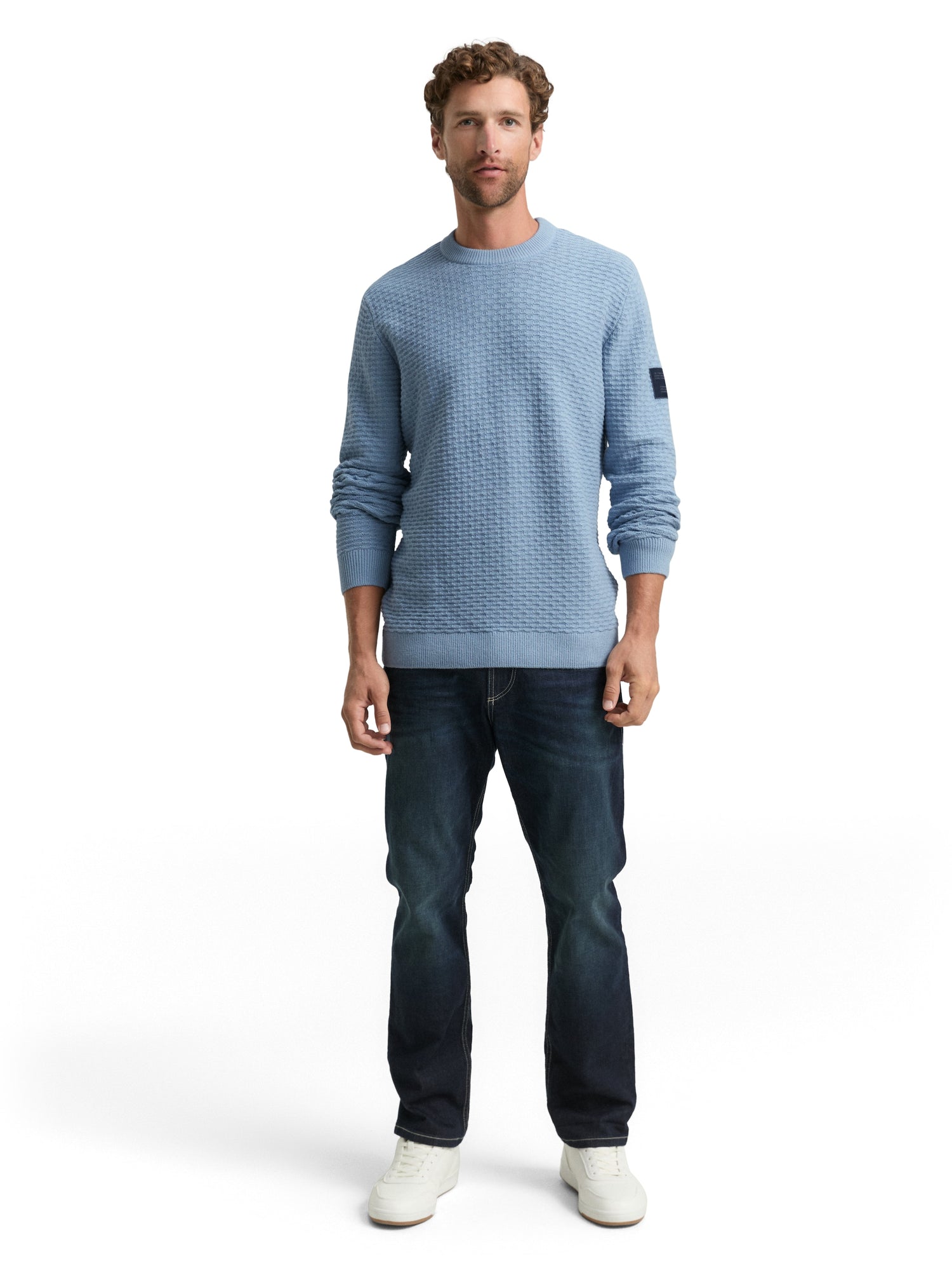 Tom Tailor Denim Herren Pullover Rundhalsausschnitt Logo-Badge Rippbündchen