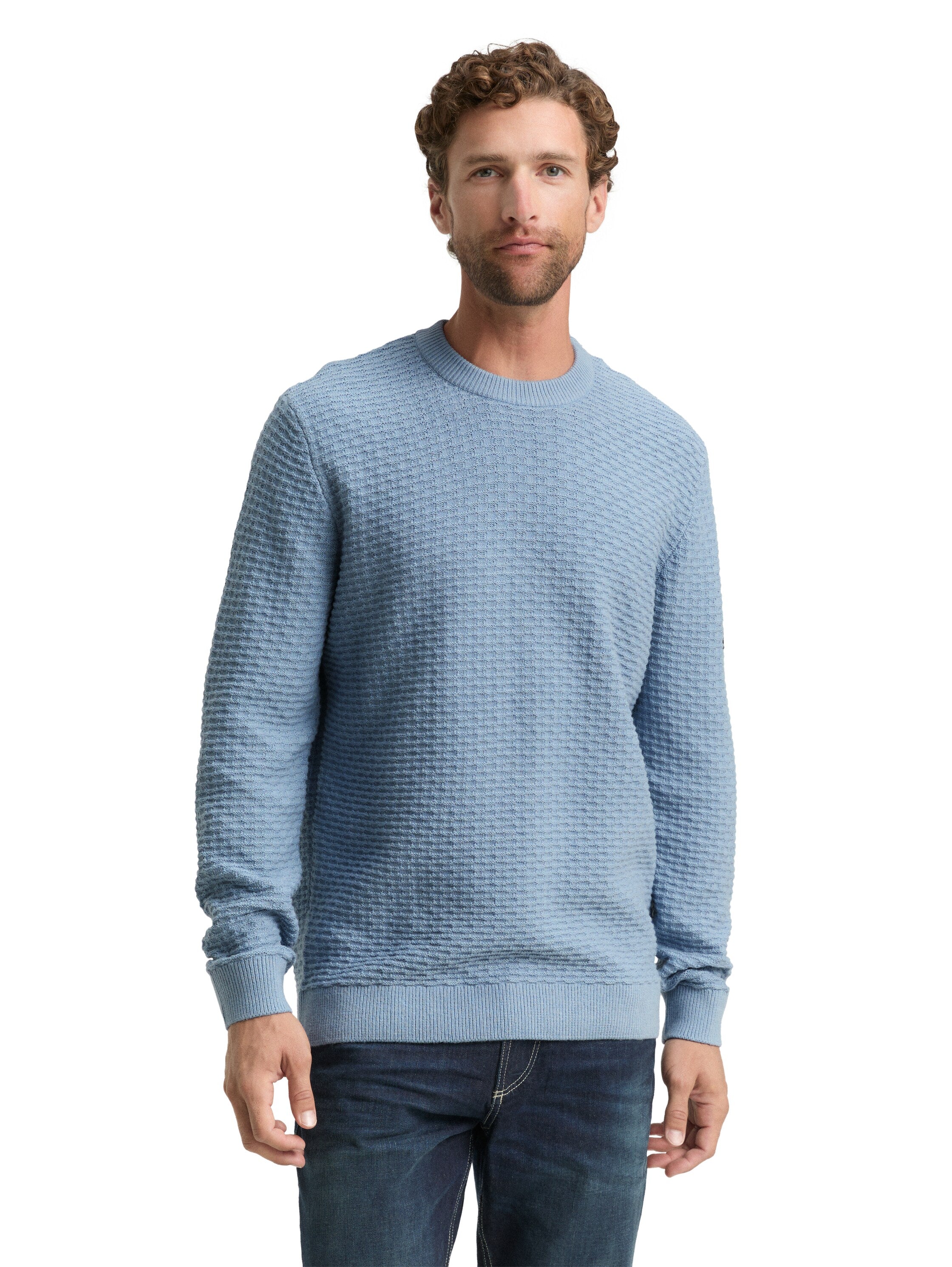 Tom Tailor Denim Herren Pullover Rundhalsausschnitt Logo-Badge Rippbündchen