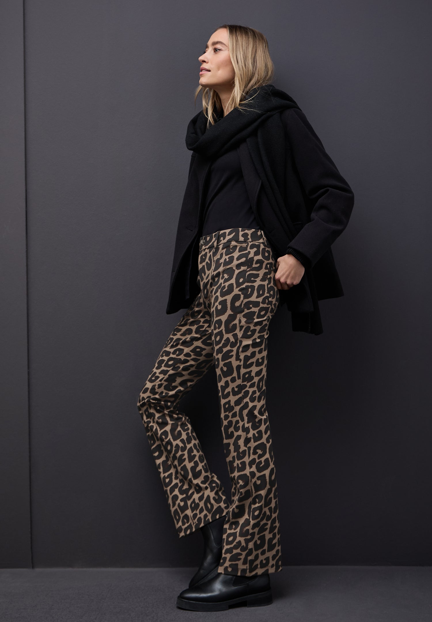 Street One Damen Hose York Leo-Muster High Waist Bootcut Slim Fit