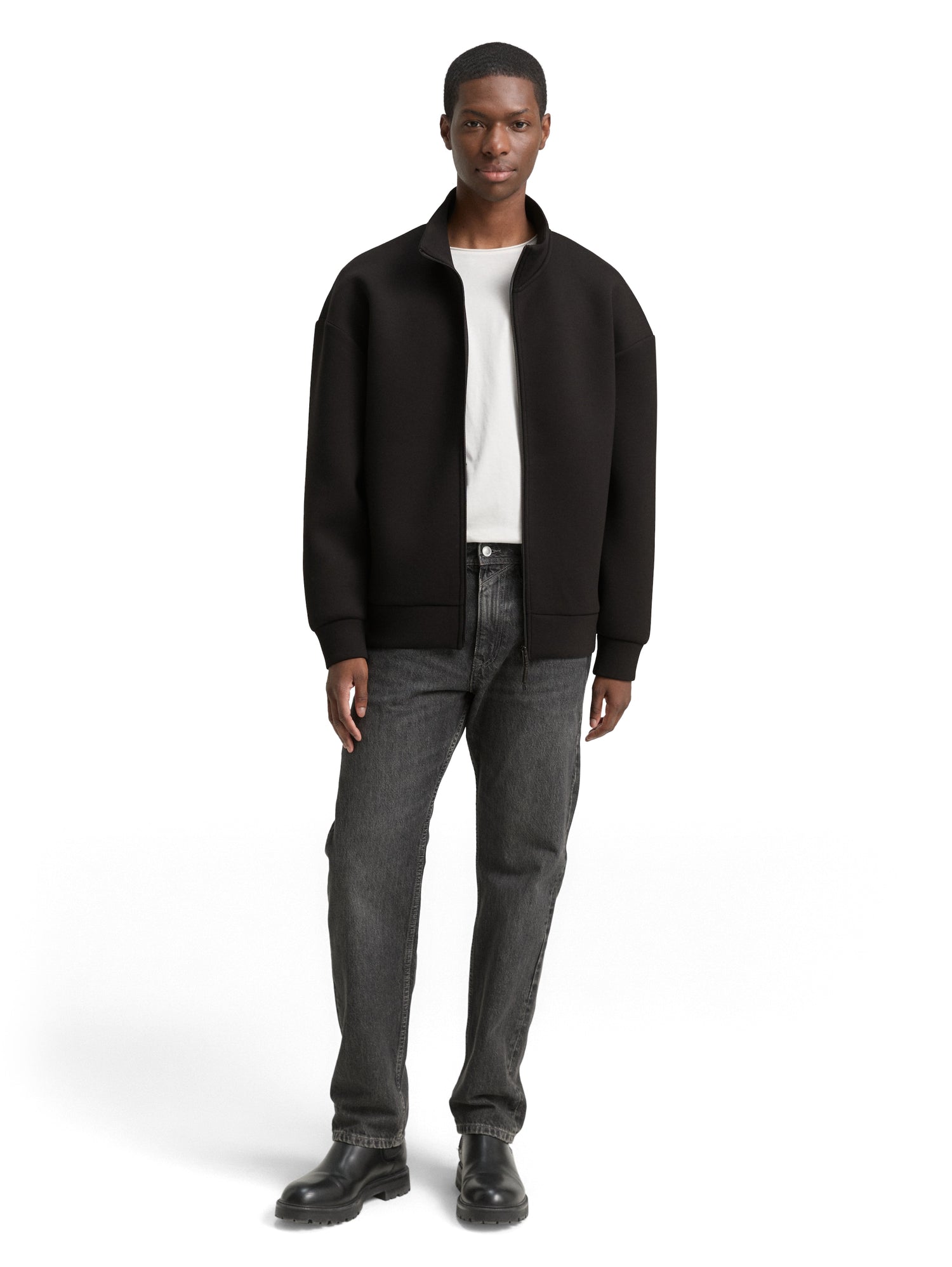 Tom Tailor Denim Male Sweatshirtjacke Relaxed Fit Stehkragen Scuba-Stoff