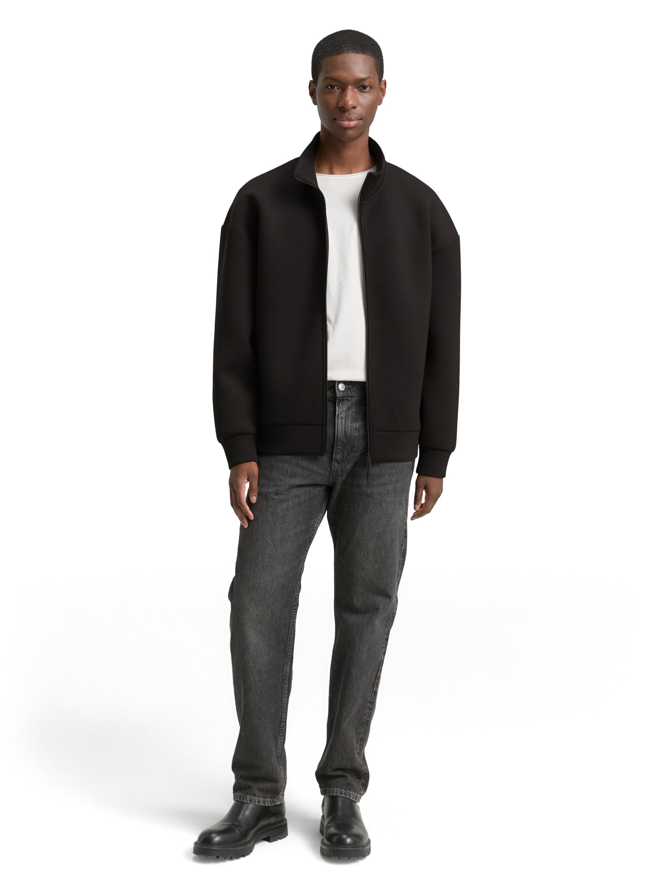 Tom Tailor Denim Male Sweatshirtjacke Relaxed Fit Stehkragen Scuba-Stoff