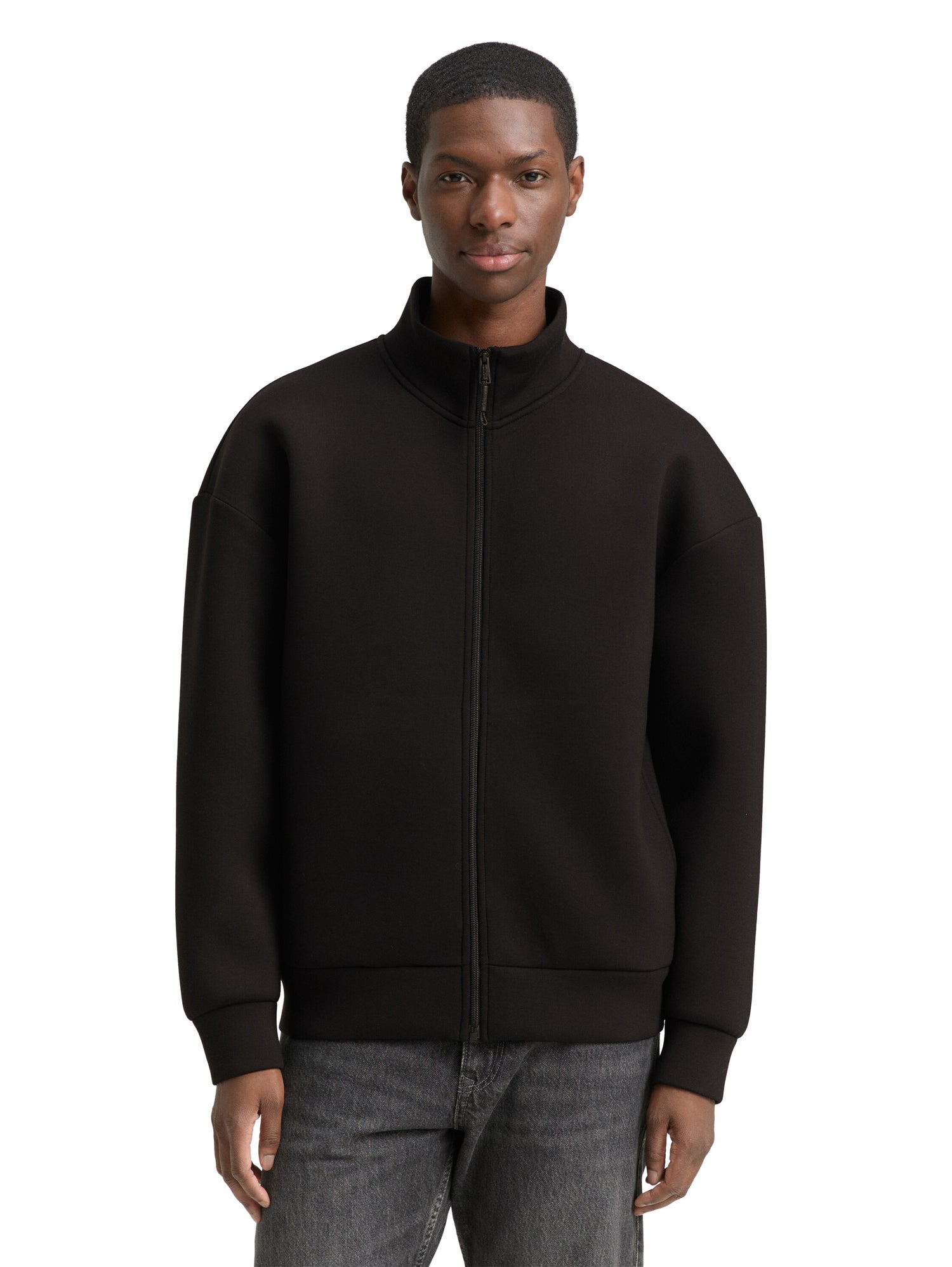 Tom Tailor Denim Male Sweatshirtjacke Relaxed Fit Stehkragen Scuba-Stoff