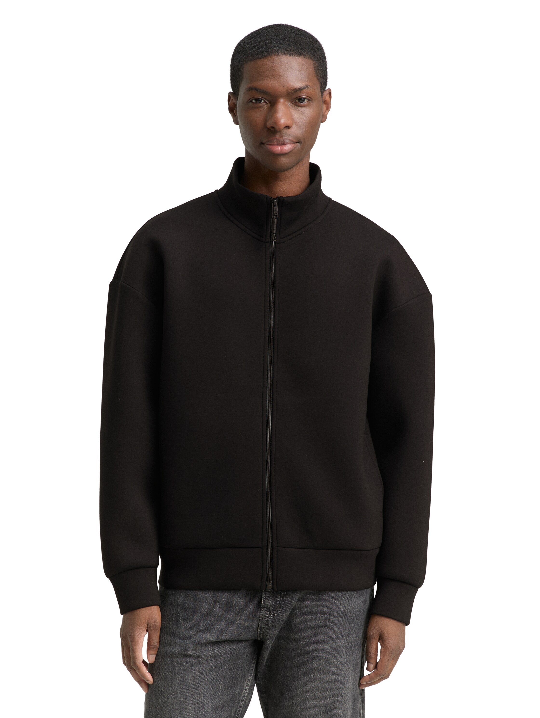 Tom Tailor Denim Male Sweatshirtjacke Relaxed Fit Stehkragen Scuba-Stoff