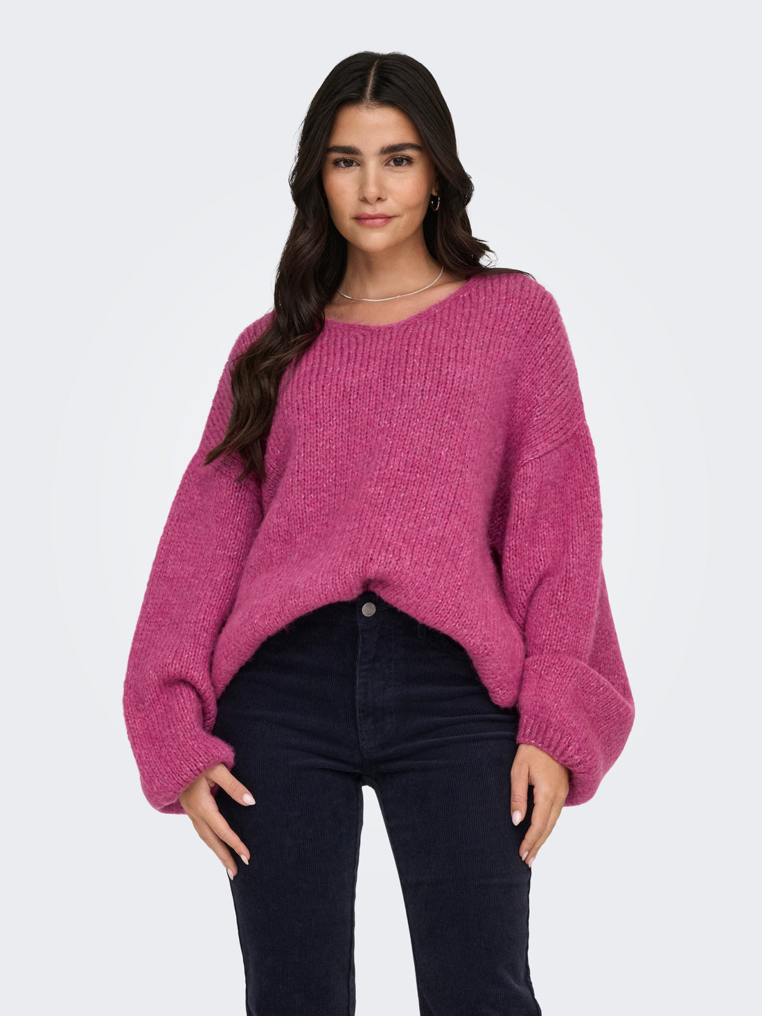 JDY Damen Strickpullover V-Ausschnitt Langarm Tief angesetzte Schulter Gerippte Ärmelbündchen Normal geschnitten