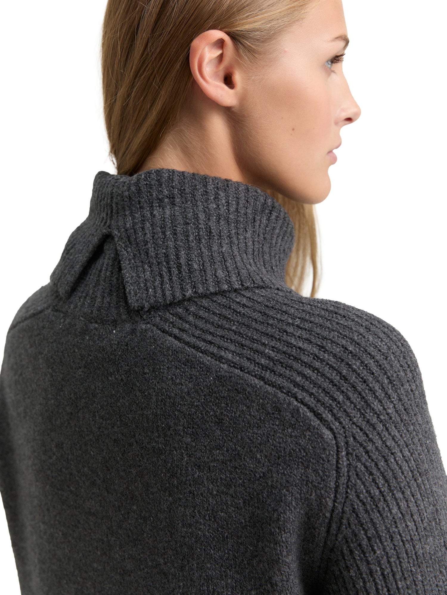 Rollkragen Strickkleid Damen Kurz Wollanteil