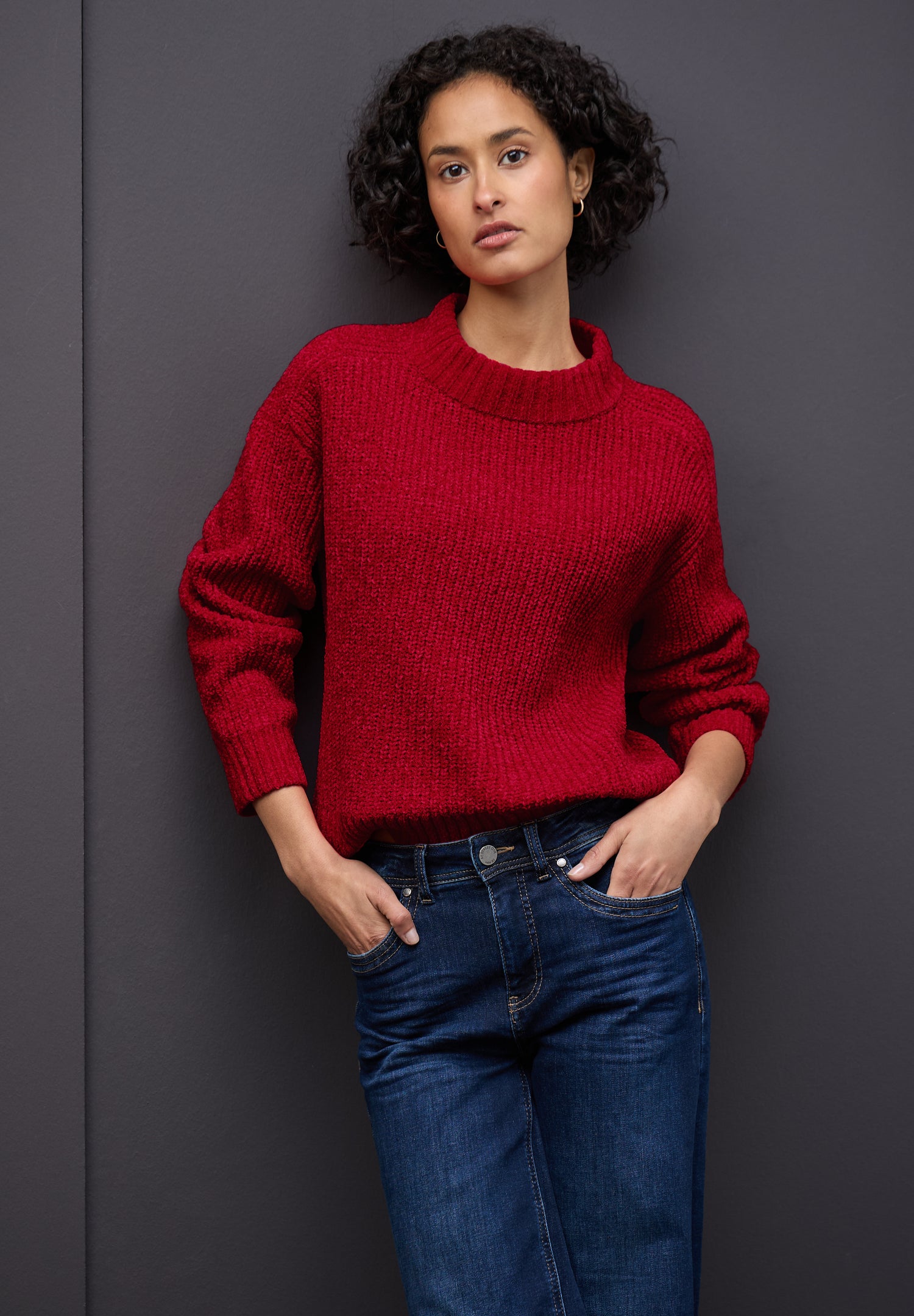 Street One Damen Strickpullover Rundhalsausschnitt Langarm Kuschelige Chenille-Qualität